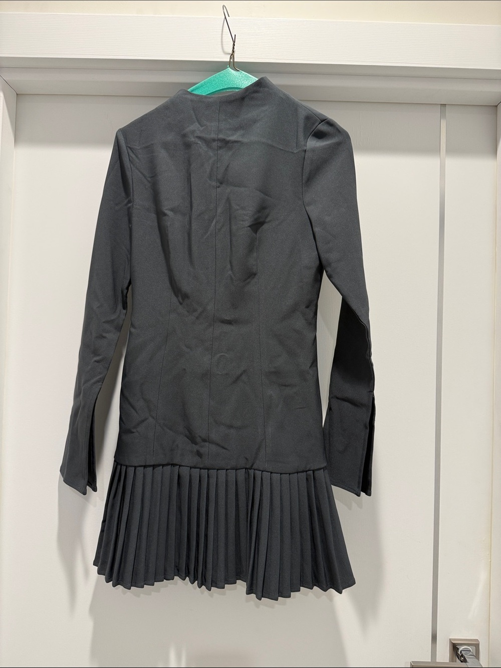Grey Pleated Hem Long Sleeve Dress Jacket